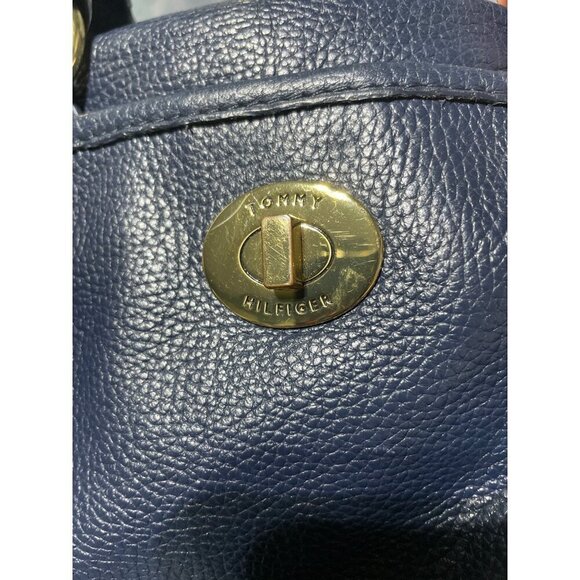 Tommy Hilfiger  Navy Blue Genuine Leather Satchel With Tassel Accent & Gold Hard - Picture 7 of 7